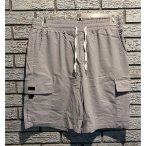 Hardaddy Gray Cargo Shorts Elastic Waist Drawstring Pockets Size Large